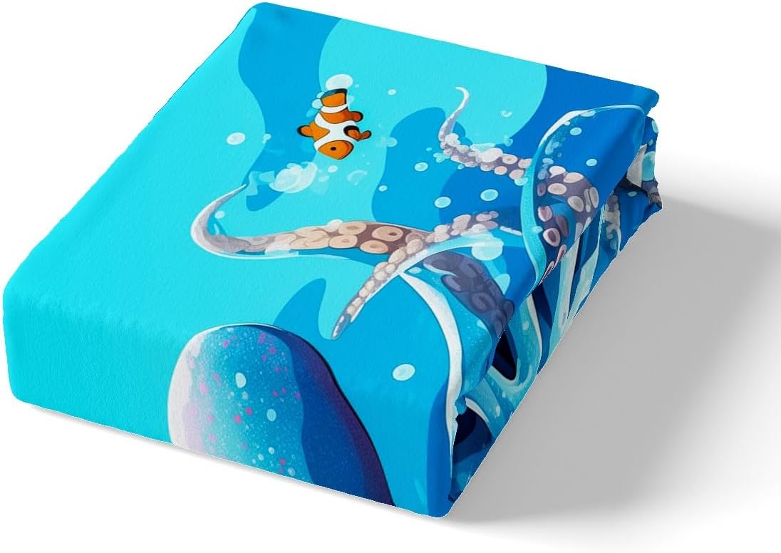 jejeloiu Cartoon Octopus Duvet Cover for Kids Boys Girls Toddler Size Underwater World Bedding Set Ultra Soft Tentacles Comforter Cover Set Sealife Sea Animal Bedspread Cover Room Decor,No Comforter