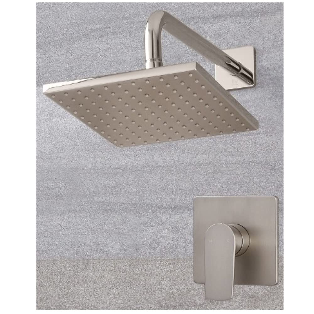 Milano Hunston Manual Mixer Valve 300mm Square Shower Head Wall Mounted Arm - Brushed Nickel