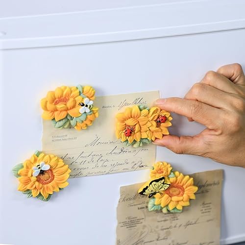 Miniatura 5 de Bicuzat 4 imanes de resina para nevera, girasol, para pizarra blanca, refrigerador, oficina, gabinete de fotos, tablón de anuncios, decoración del