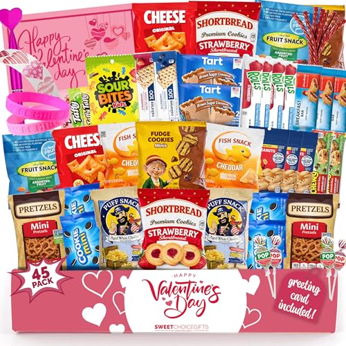 Valentine's Day Care Package (45ct) Snacks Chocolates Candy Gift Box Assortment...