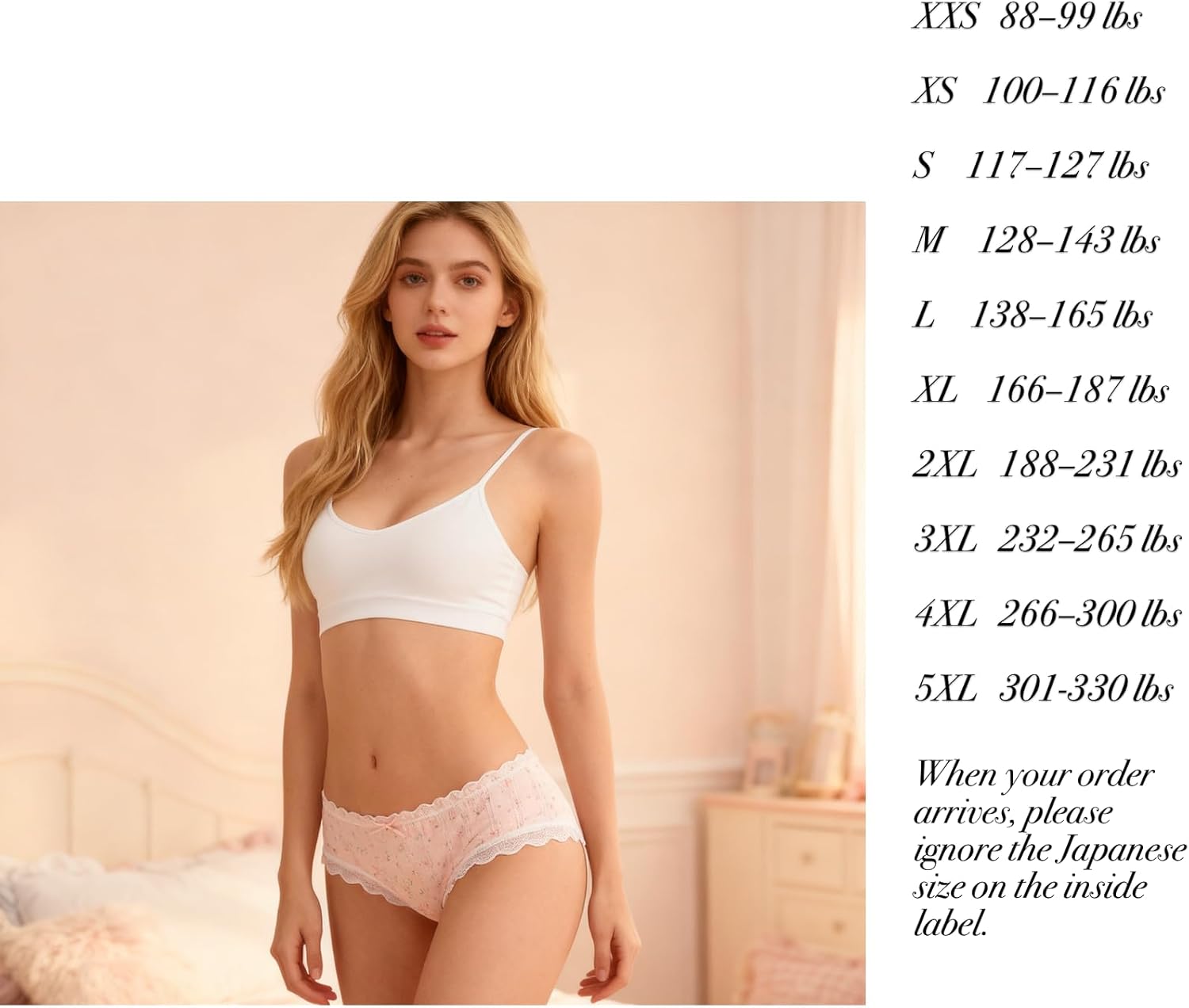 Japanese Kawaii Women's Cotton Underwear - 5 Pack Cute Ruffled Lace Briefs with Bow & Bunny Design, Comfortable and Stylish Panties for Everyday Wear (White Large)