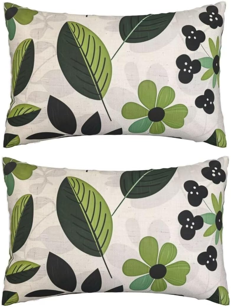 Outdoor Pillows Sage Green Pillow Covers 24x35 Inch Set of 2 Throw Pillow Covers, Leaves Throw Pillows, Lumbar Pillows Cushion Covers Decorative Pillow Covers for Couch Garden Patio Furniture J180