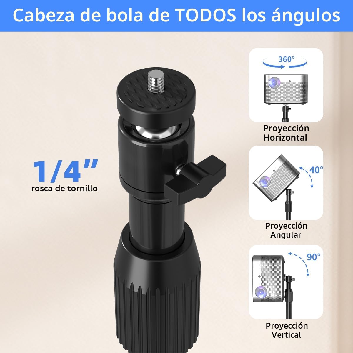 suptek Soporte Proyector de Metal, Giratorio 360°, Altura Ajustable de 101 a 138 cm, Soporte para Mini Proyector, Compatible con Cámara DVR de Video Vlog para Hogar y Oficina, PR001F