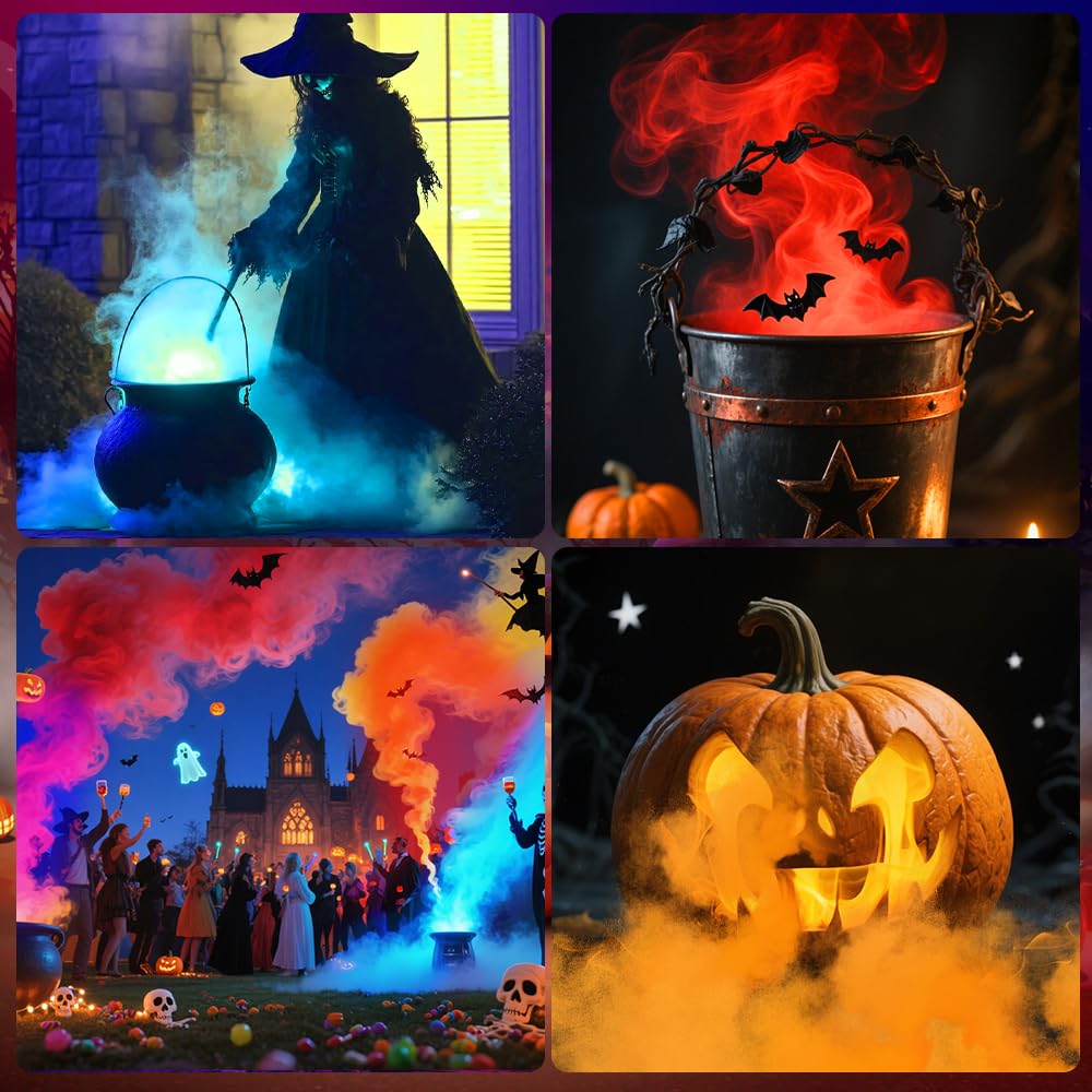 Brumisateur Ultrason, Mini Machine à Brouillard Halloween avec 12 Lumières et Protection Anti-Éclaboussures, 24 V Brumisateur à Ultrasons pour Aquarium, Étang de Citrouilles, Chaudron Sorcière