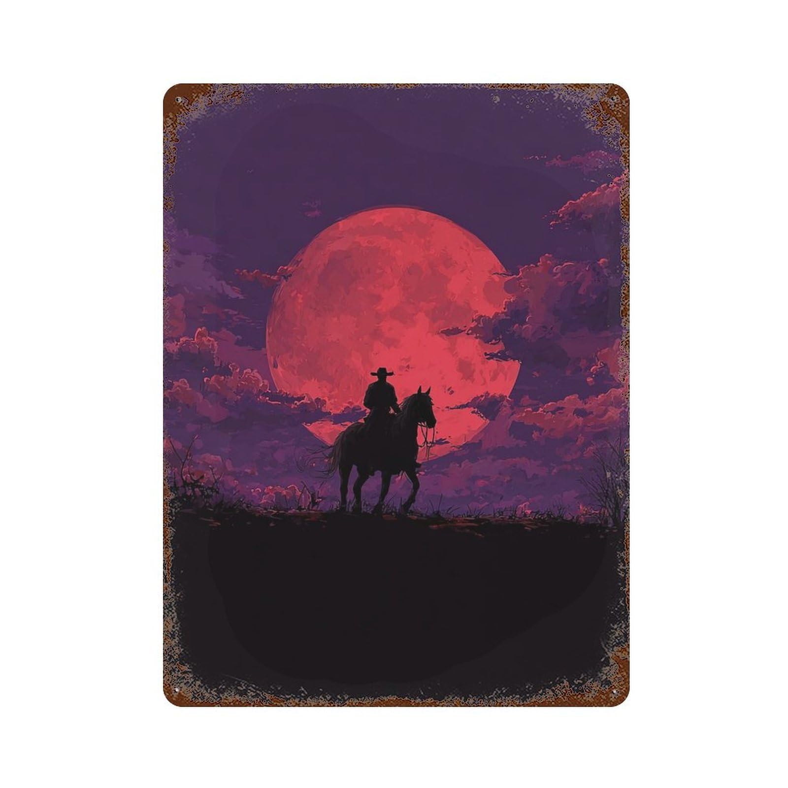 Moonlit Horseback Ride Vintage Rust Metal Sign 15.7"x11.8", for Garage, Bar And Workshop Decor, Decorative Metal Wall Art