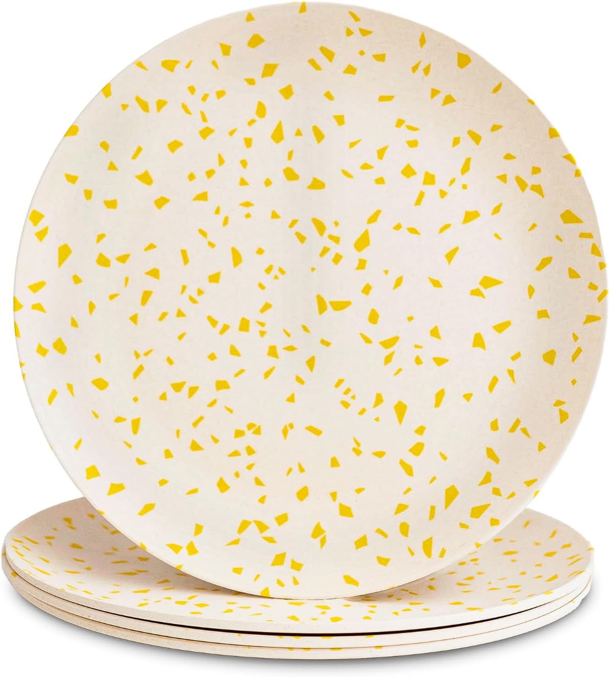 Nook Theory 4 Pack Reusable Bamboo Plates - Non-Toxic Toddler and Kids Plate, Dishwasher Safe, Not Microwavable Dinnerware (Terrayellow 8")