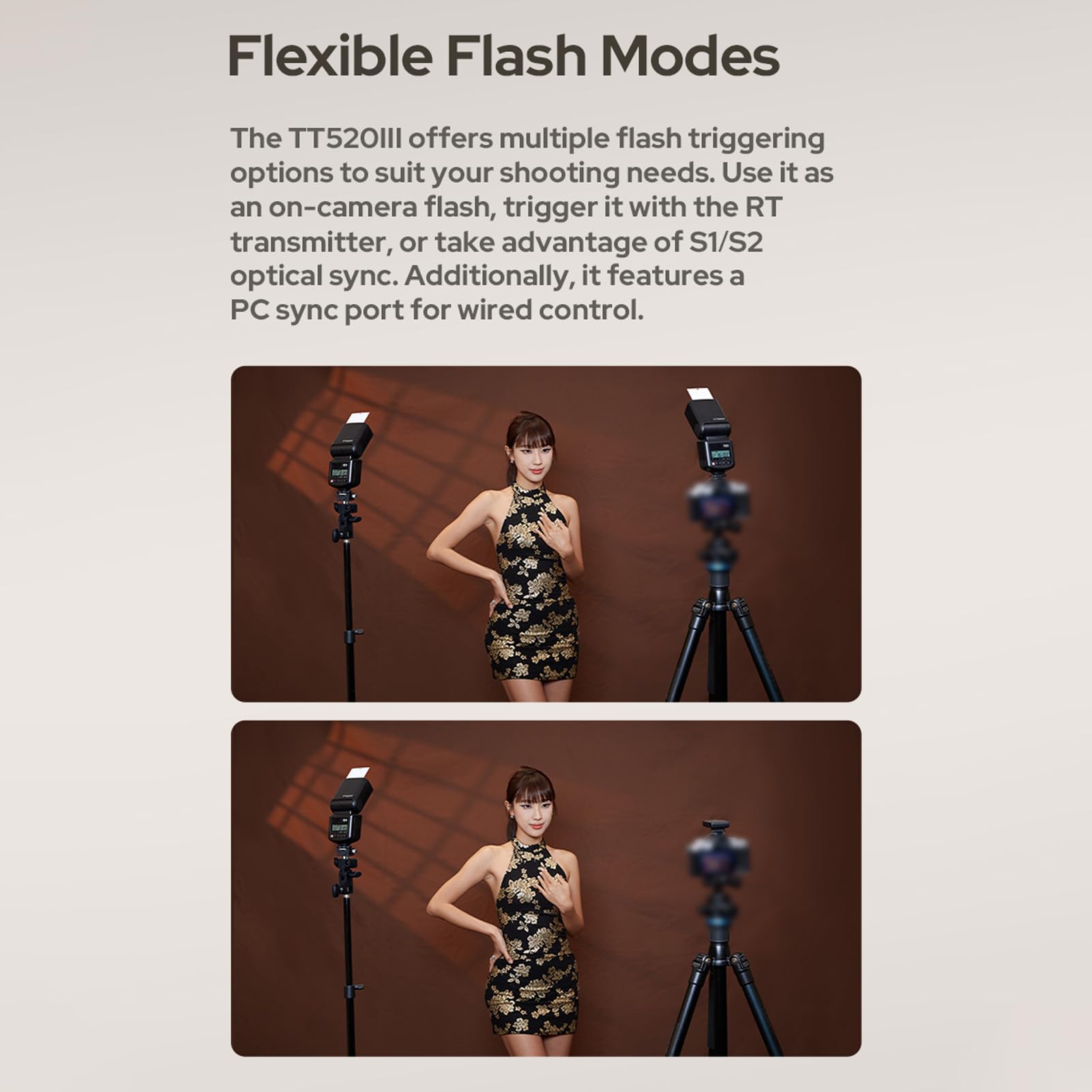 GODOX TT520III Flash Fotocamera con Ricevitore 433 Mhz, Hotshoe a contatto singolo, 8 livelli di potenza compatibile per Canon Sony Nikon Fuji Panasonic Olympus