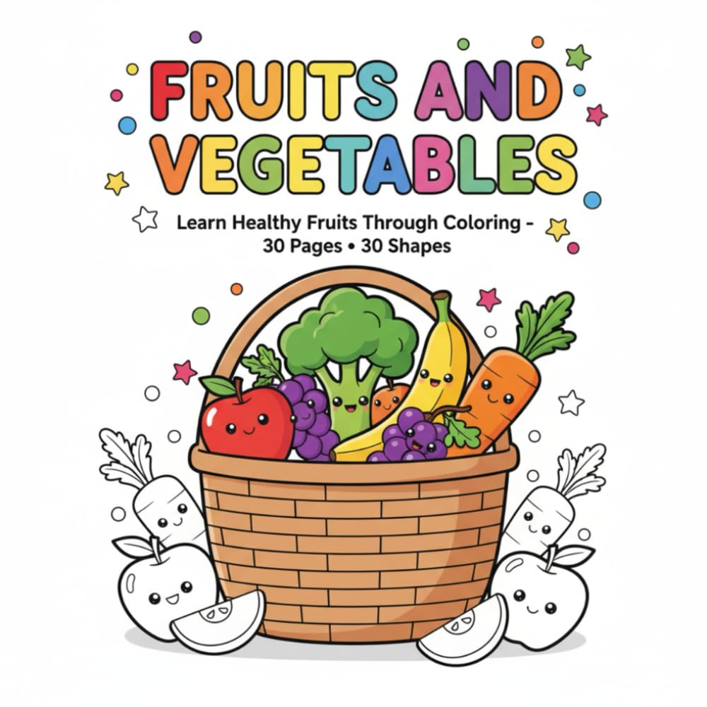 Fruits and Vegetables Coloring Book: Learn Healthy Fruits Through Coloring • 30 Pages • 30 Fun Shapes