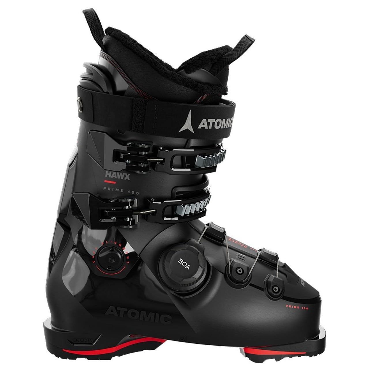 Atomic Hawk Prime 100 Boa GW Skischuhe - Alpin-Skischuh in Black/Red - Boots mit 3D Knöchel & Ferse für präzisen Sitz - Ideal für Skifahrer mit mittelbreiten Füßen