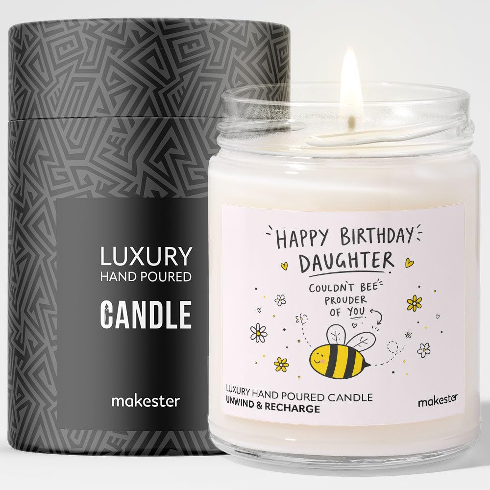Makester White Birthday Gift For Daughter - Luxury Soy Wax Candle - Vanilla, Jasmine, Sugared Almond