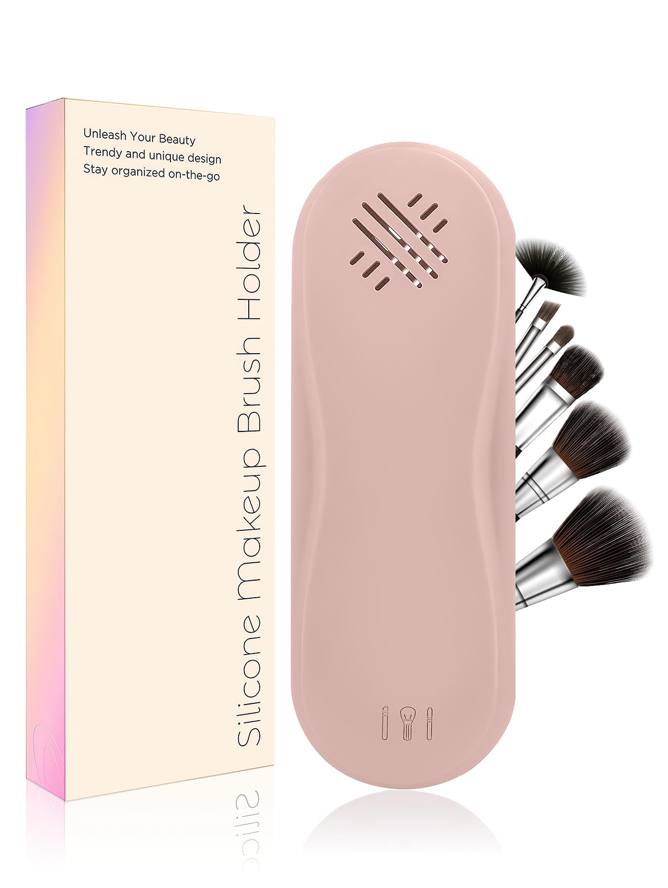 SONGLAM Upgraded Double Magnetic Makeup Brush Travel Case, Silicone Makeup Brush holder, Makeup Brushes Organizer - Pink Birthday Gift for Women,