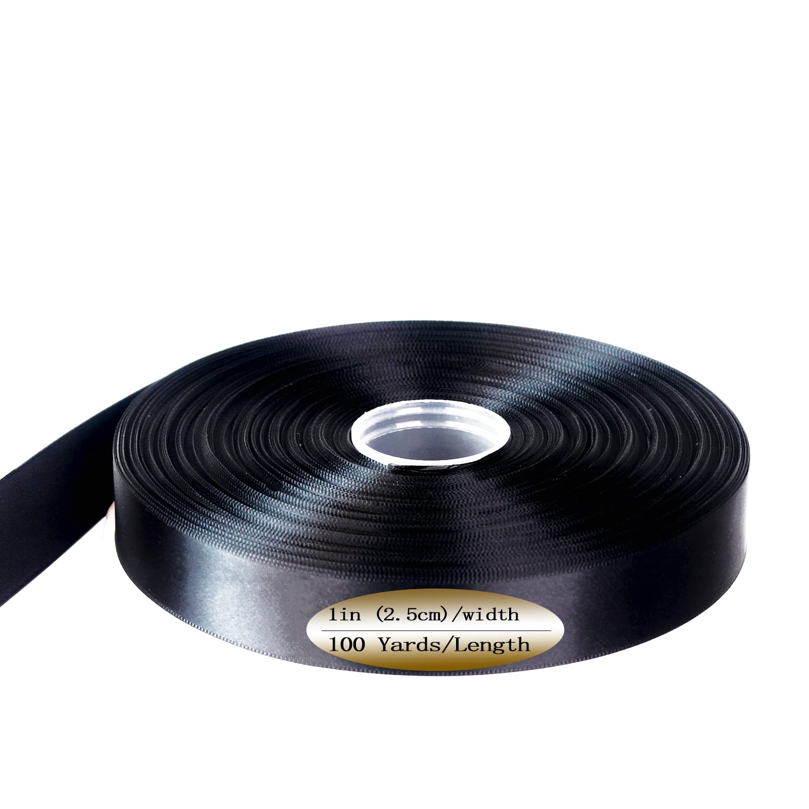 Ribbon, Grosgrain Polyester Ribbons 100 Yards, for Gift Wrapping, Hair Accessory Ribbon, Flower Packaging, Bow Making & Christmas Decorations (Black Satin Ribbon) 1" (2.5cm)