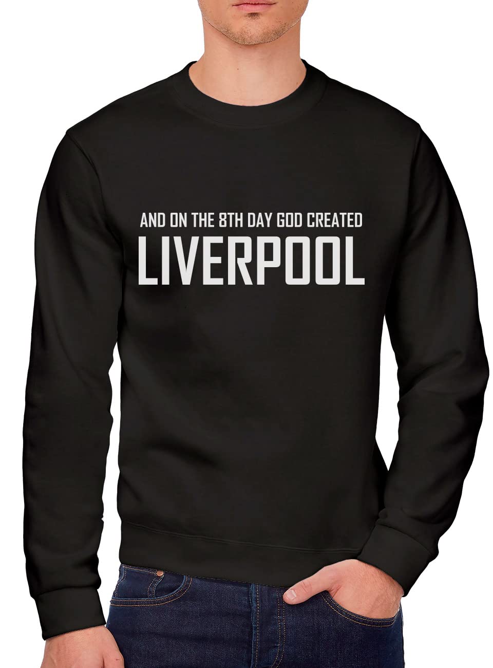 Hotscamp Men's Black On The 8Th Day God Created Liverpool Sweatshirt - Large
