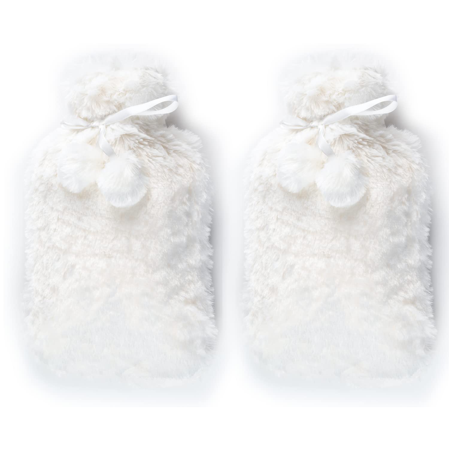 2 x Wärmflaschen mit Bezug UK – 2 x Naturkautschuk 2 Liter Wärmflaschen – perfekter Wärmbeutel zur Schmerzlinderung, Handfüßwärmer und kalte Kompresse (cremefarbene Flaschen mit weißen Bezügen)