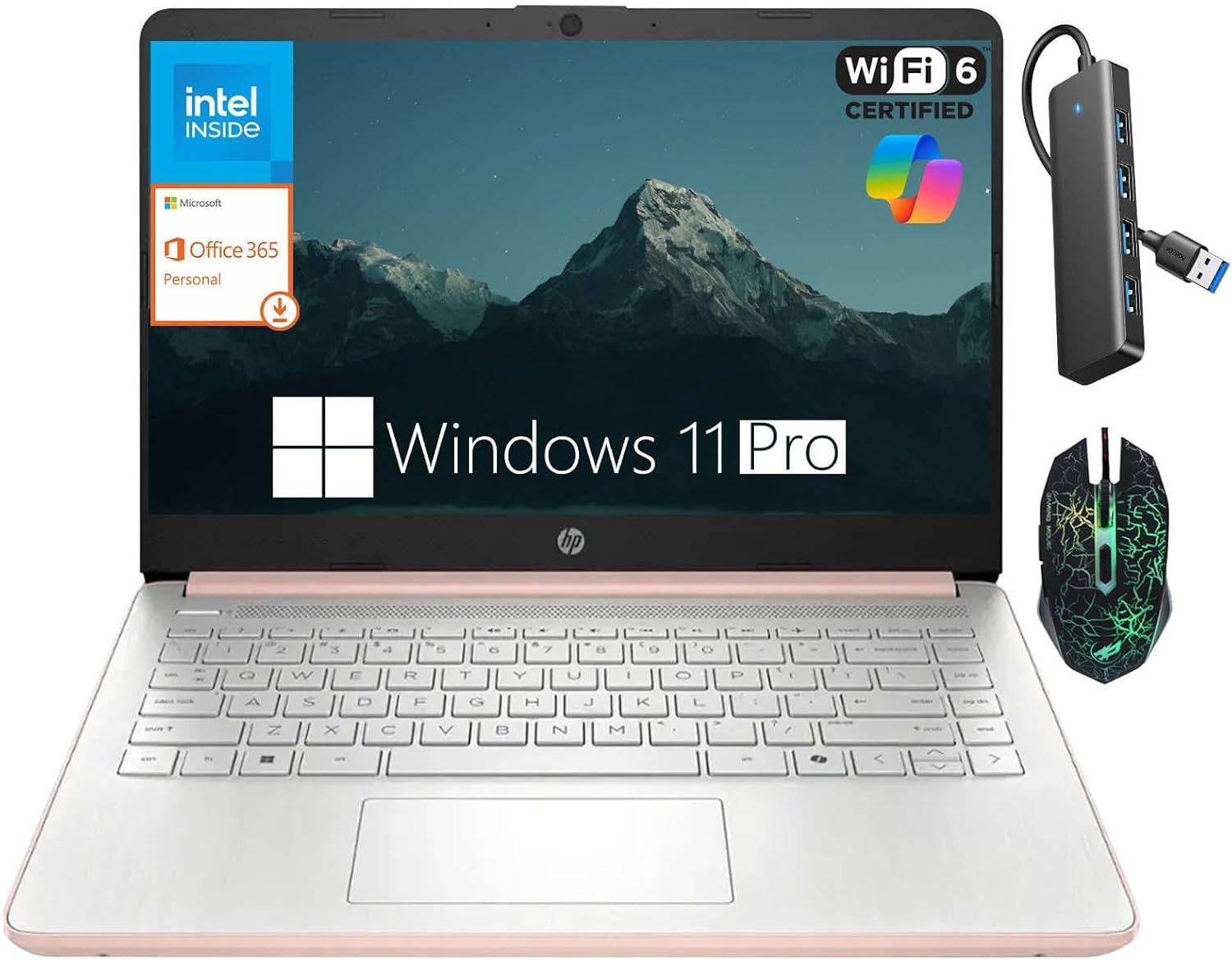 HP 14" Student Business Laptop, Intel Quad-Core N150(Beats N4120), 16GB RAM, 384GB Storage(128GB UFS+256GB Micro SD), Wi-Fi 6, Fast Charge, 1-Year Office 365, Copilot AI, Windows 11 Pro, Silver