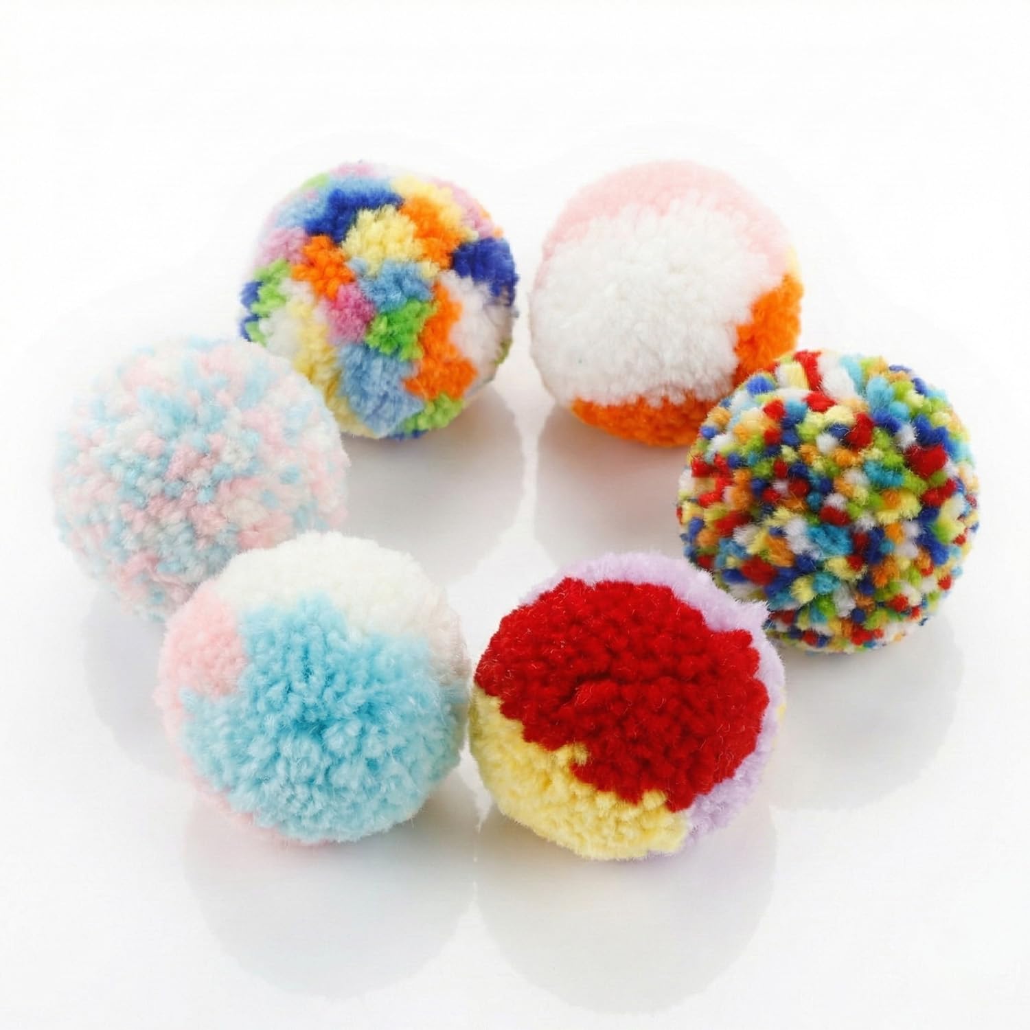 Hopzab 6 PCS Plush Toy Balls Cat Pom Pom Balls Soft Interactive Plush Bite-resistant Cat Ball Colorful Fuzzy Puffs for Small Cats Kitten, Indoor Playing Chasing Teeth Grinding Training