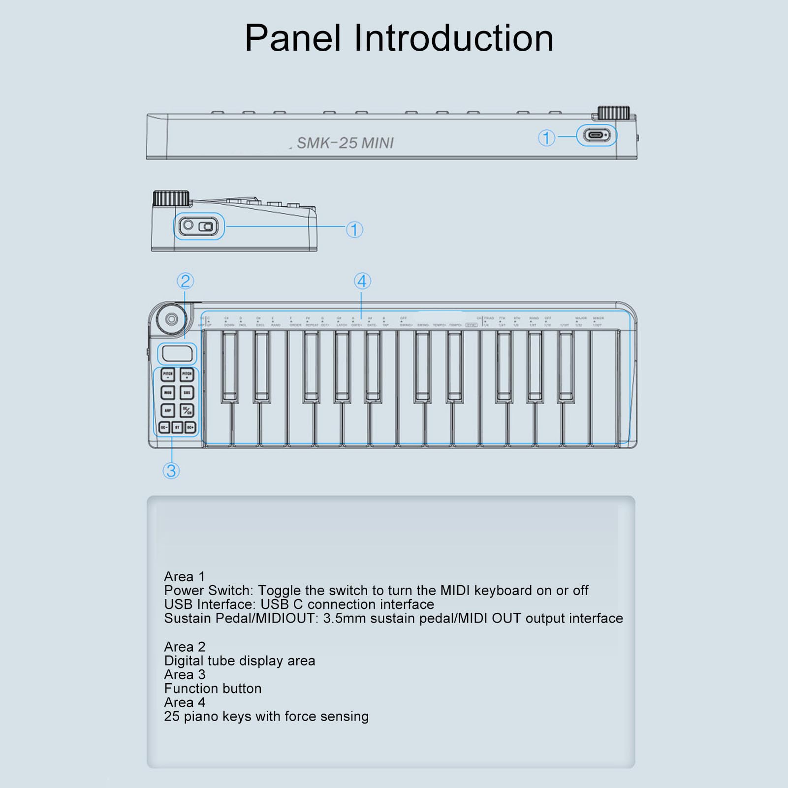 Controlador de Teclado MIDI 25 Teclas, Amplia Conectividad, Diseño Portátil, Entradas Salidas MIDI Versátiles, Controlador de Teclado de 25 Teclas