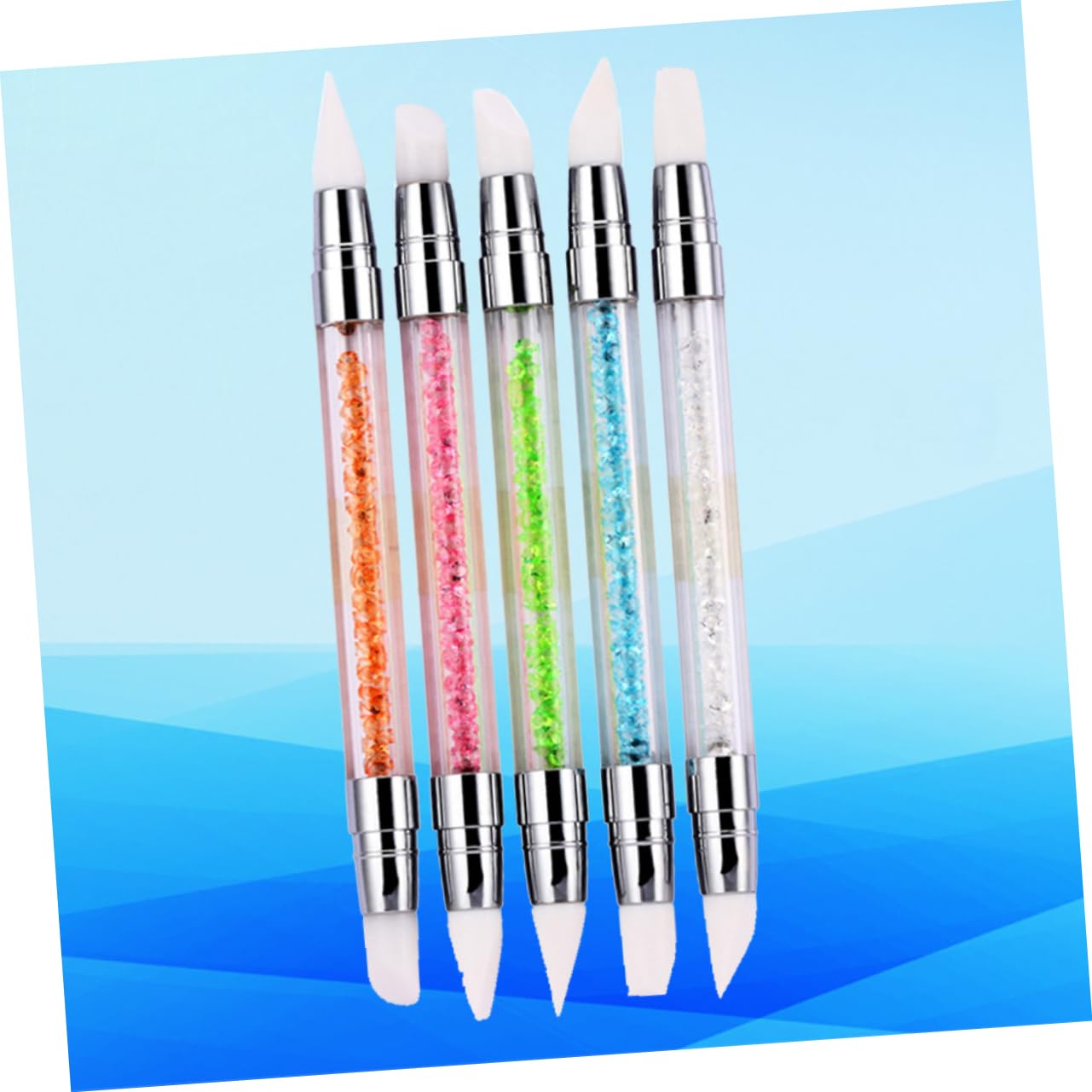 FRCOLOR 15pezzi Pennelli Per Nail Art Silicone Con Testa Doppia e Strass Manicure Per Decorazioni Unghie Pennelli Leggeri e Maneggevoli Per Pittura e Disegno Unghie