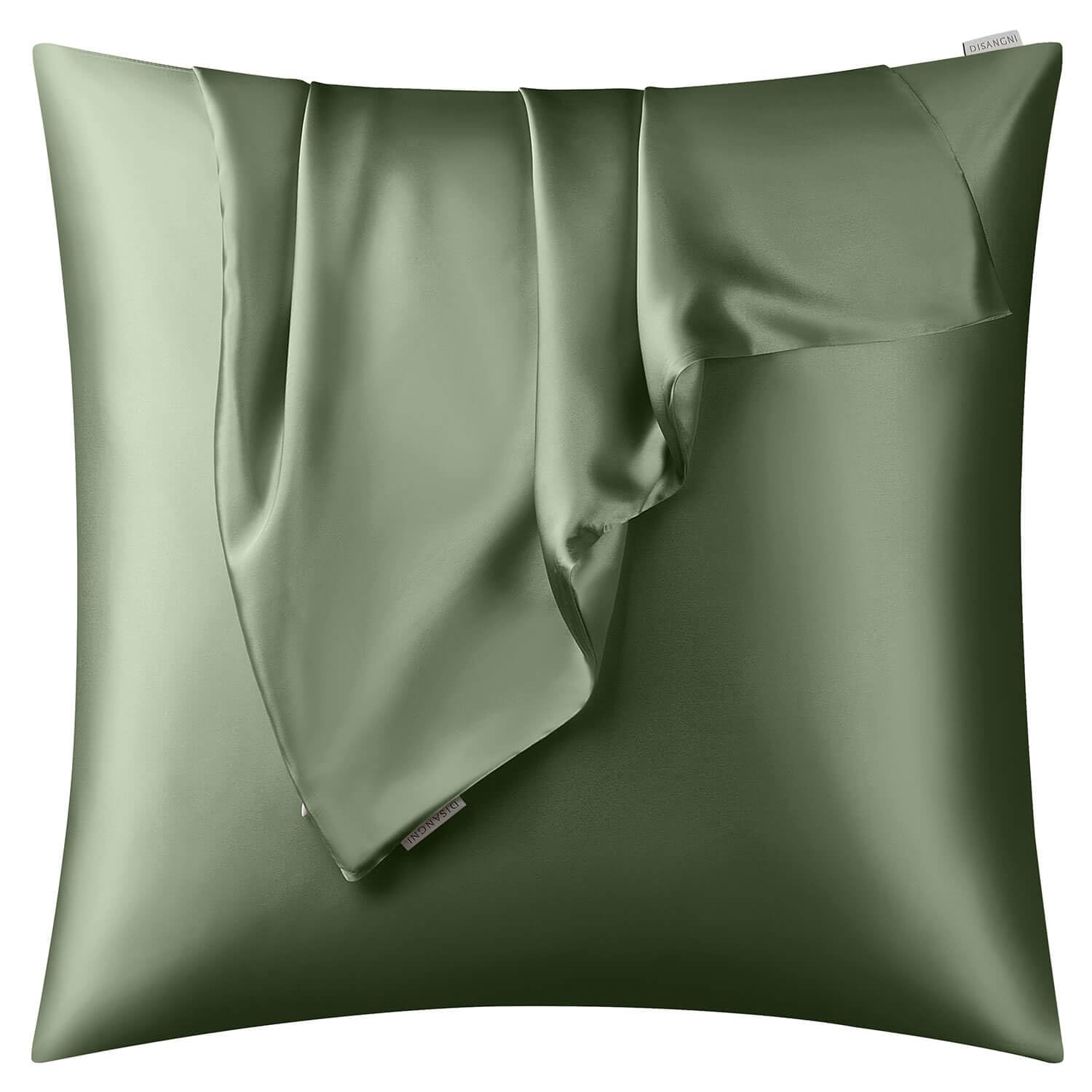 DISANGNI 100% Natural Mulberry Silk Pillow case for Hair and Skin with Hidden Zipper 22 Momme Both Sides Real Silk Pillow Case (1pc 60x60cm, Green)
