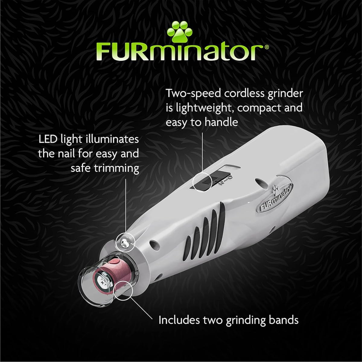 FURminator Levigatrice per unghie per Cani e Gatti - Levigatrice per unghie senza fili con luce LED e 2 impostazioni di velocità