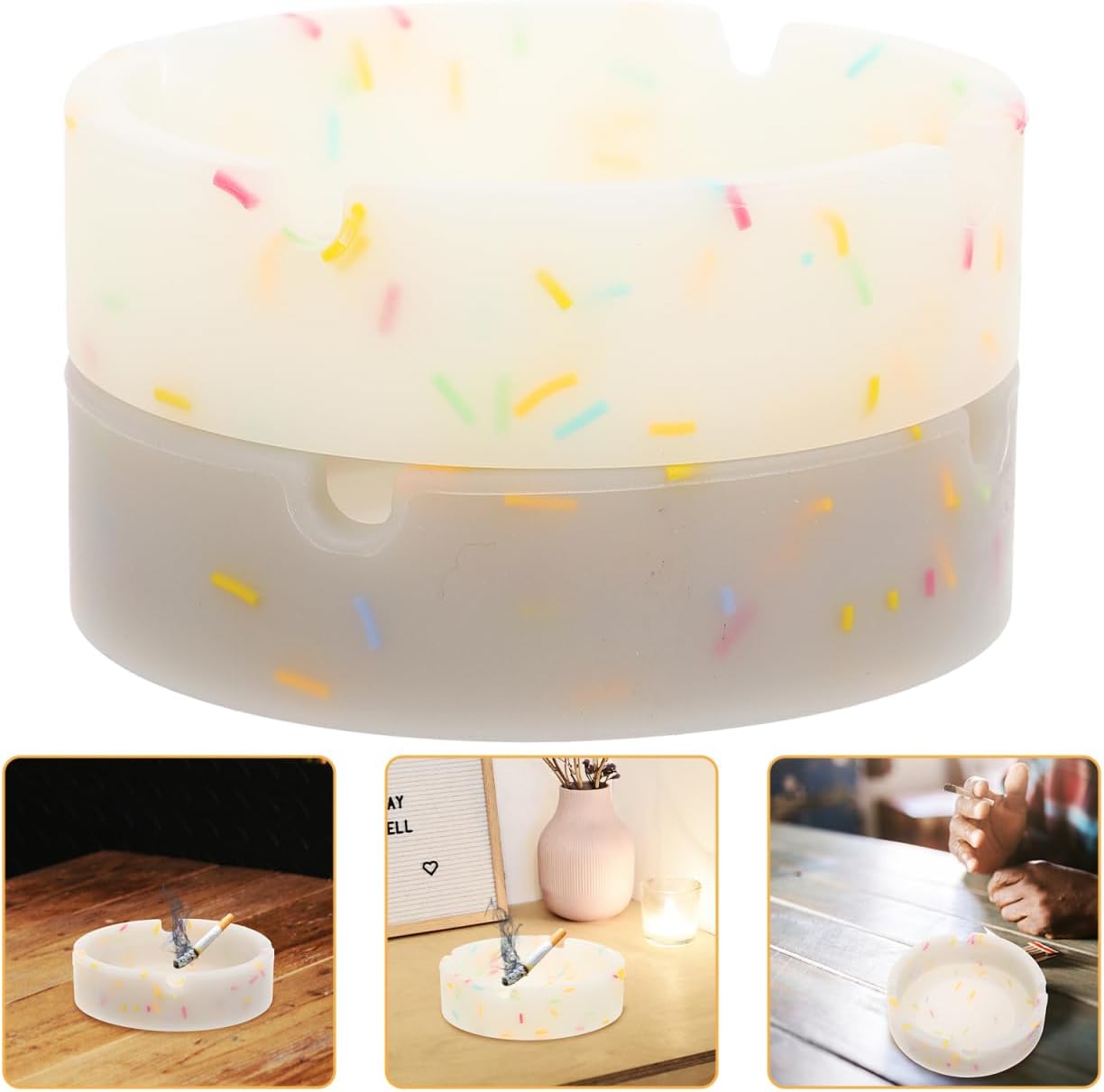 Housoutil Luminous Round Ashtray 2-Pack Creative Desktop Soot Holder with Glow-in-the-Dark Feature Compact 3.34In Diameter Home Ashtray for Indoor Use