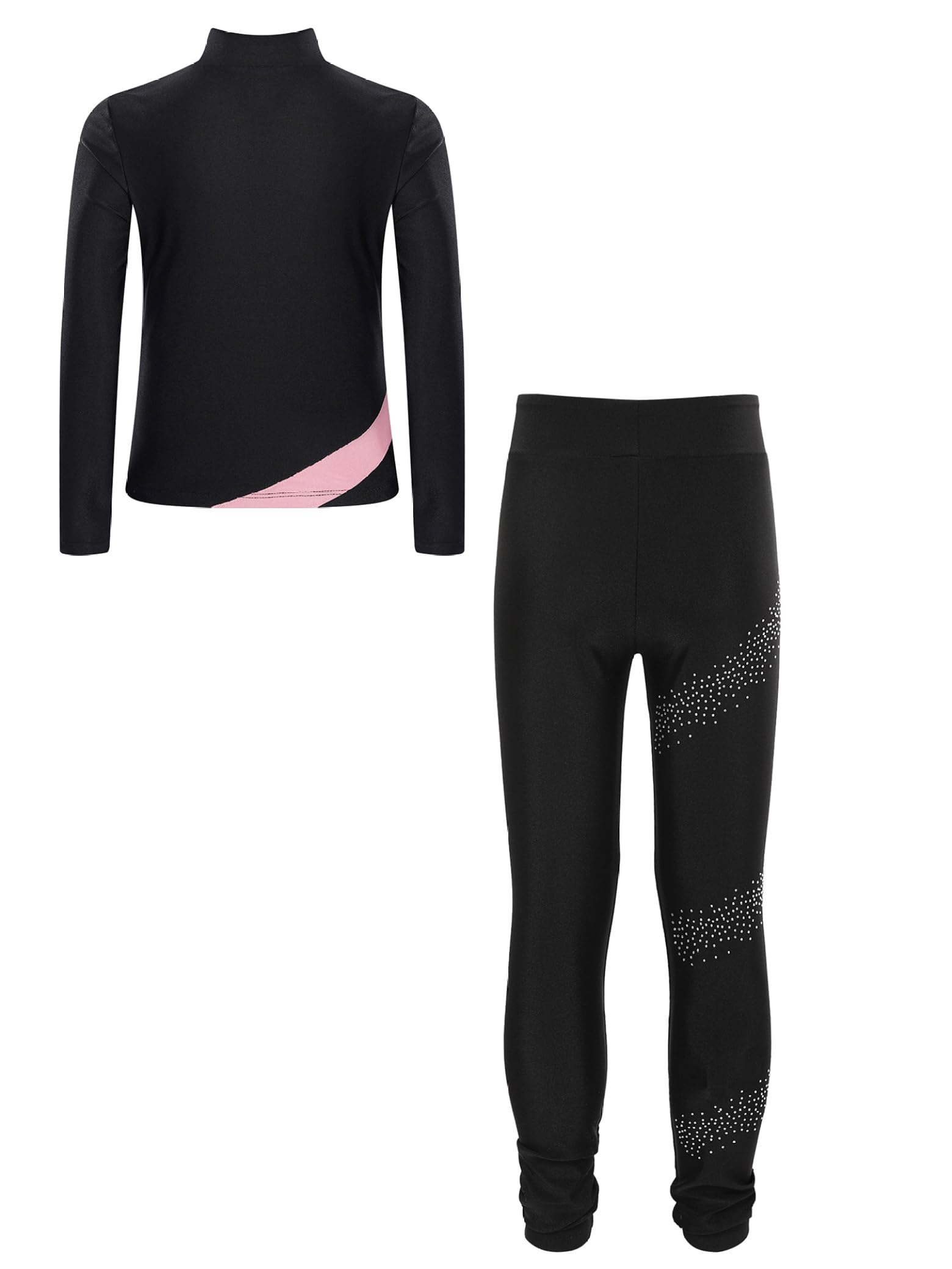 Jydiazi Mädchen Eiskunstlauf Anzug Glitzer Strass Jacke Und Leggings Mit Colorblock Kinder Eislaufen Tanzanzug Sport Kleidung Set Sweatsuit Rosa 122-128
