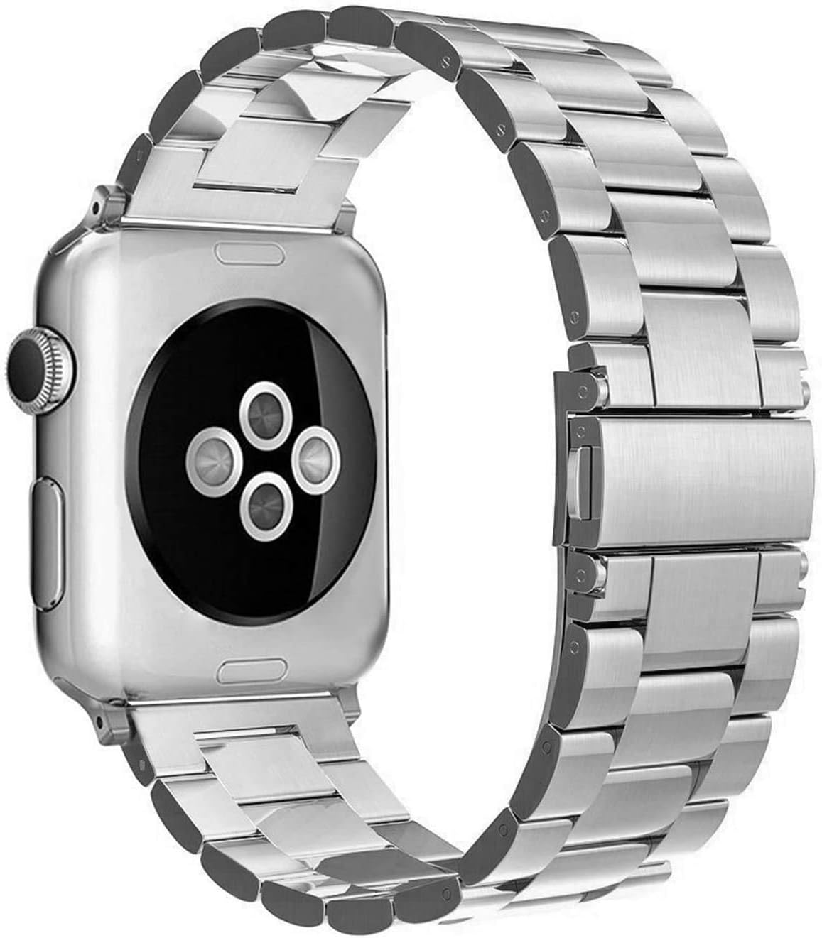 Simpeak Band Compatible with Apple Watch 42mm 44mm Series 6 SE 5 4 3 2 1, Women Men Solid Stainless Steel Business Band Strap Replacement for iWatch 42 44, Silver