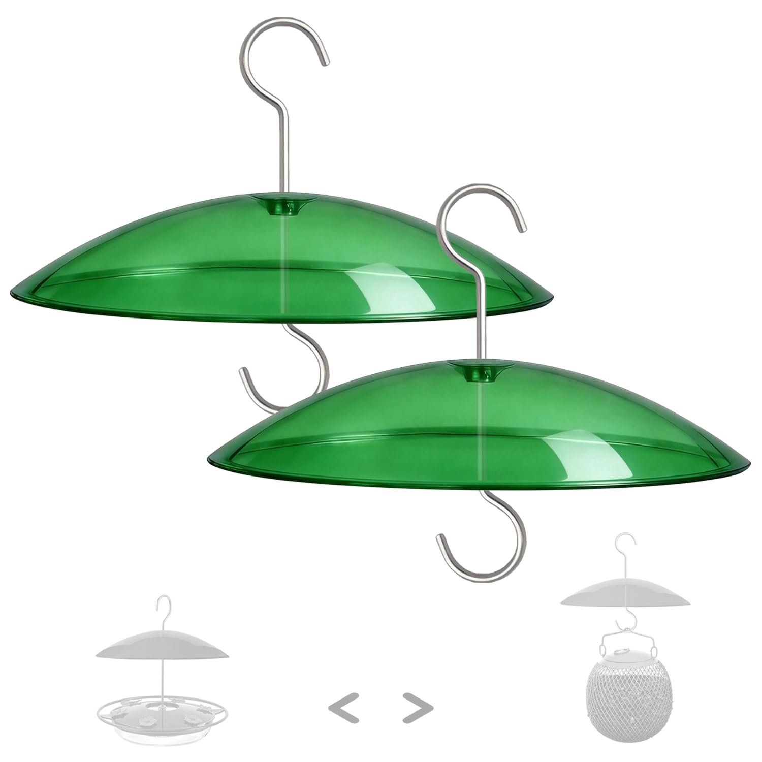 8" Mini Plastic Rain Cover for Bird Feeder, 2-Pack Green Weather Guard Dome