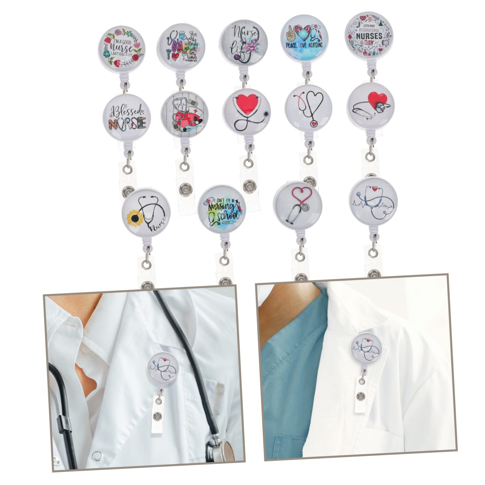 Baluue Porta Badge Regolabile in Acciaio Inossidabile per Ufficio e Scuola, Clip Multiuso per Tessere e Chiavi, 17pezzi