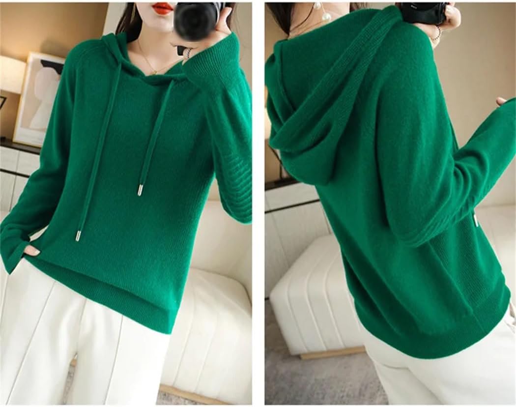 Women's Fall Winter Knitted Sweater Coat Long Sleeve Solid Hooded Pullover Fashion Warm Sweatshirt