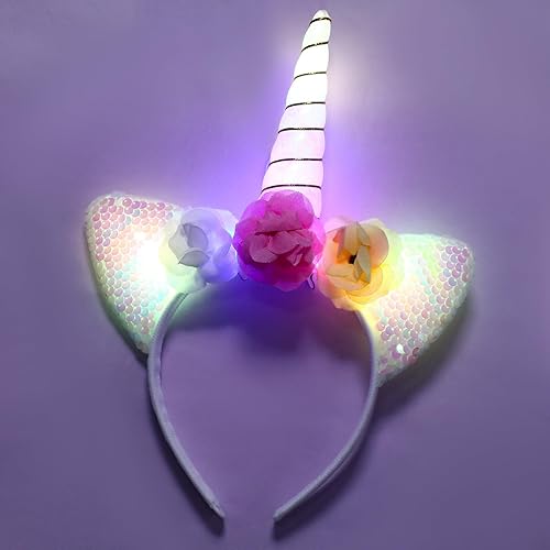 Miniatura 8 de Tacobear Disfraz de unicornio para niñas, vestido de lentejuelas con diadema LED de tul hasta el suelo, ropa de vestir de princesa