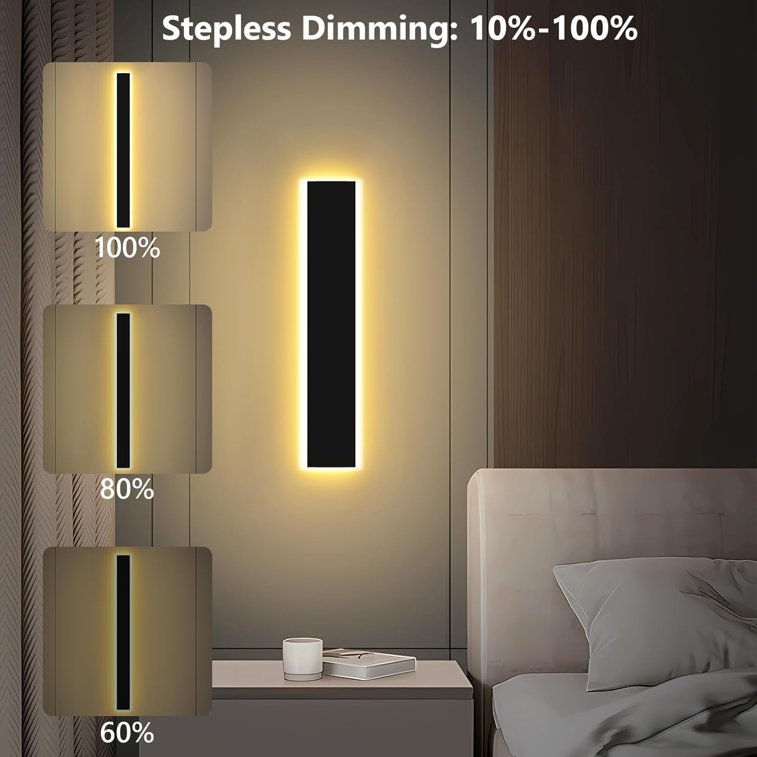 24in Modern Outdoor Wall Light, IP65 Waterproof Outdoor Wall Sconce, 3000K-6000K Dimmable LED Black Garage Lights, Exterior Wall Lighting, Anti-Rust Linear Long Outdoor Light