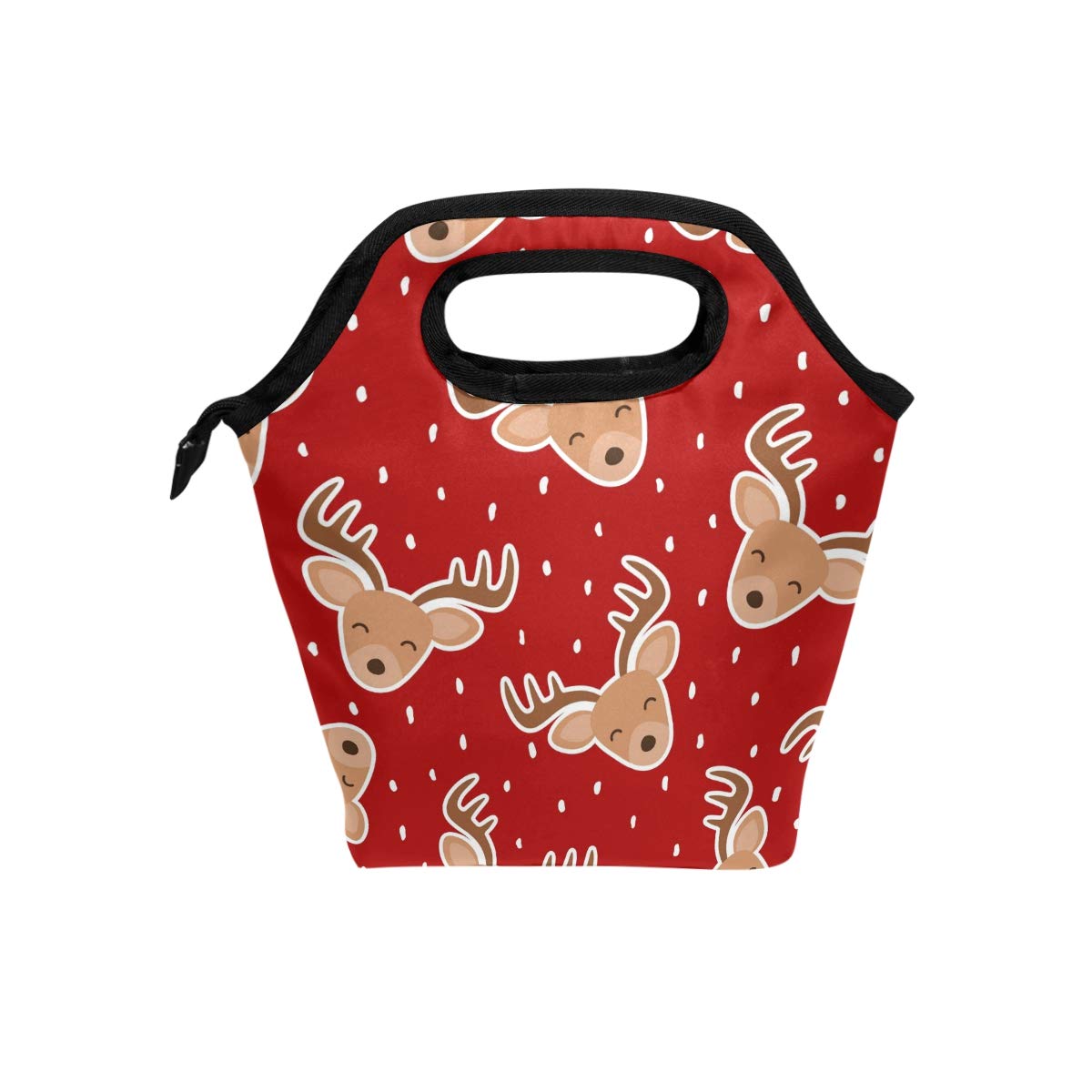 Linomo Cute Reindeer Deer Christmas Lunch Box Insulated Lunch Bag, Cooler Lunchbox Lunch Tote Bag Handbag Reusable Bag for Kids Women Men