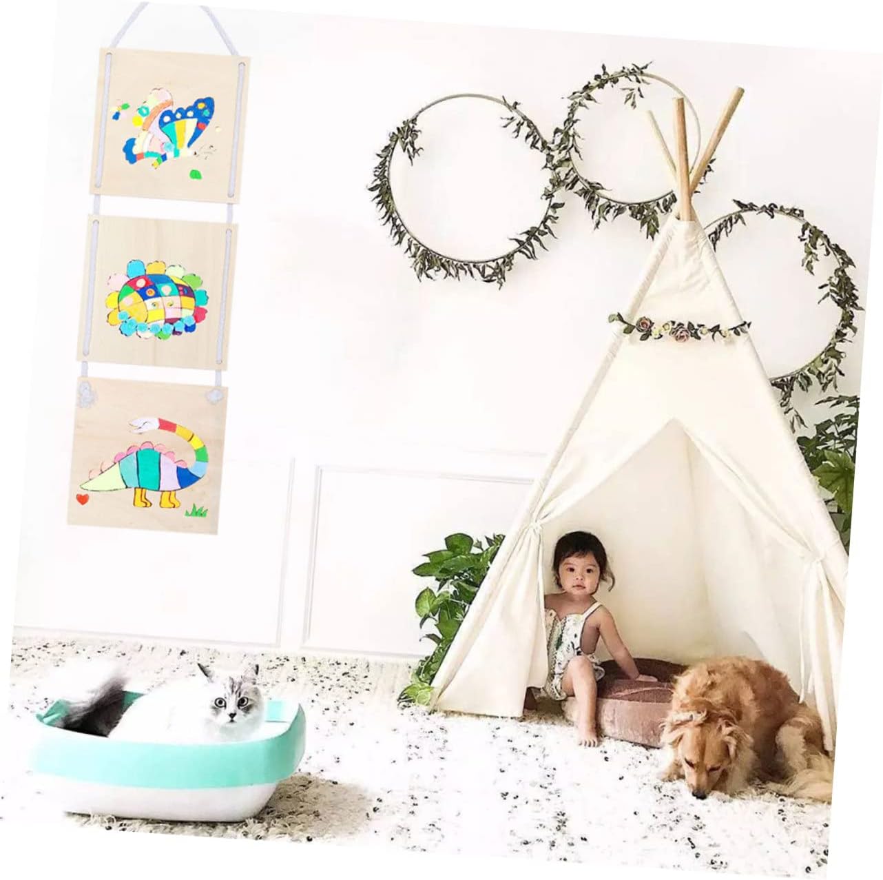 Artibetter Wooden Wall Hanging Board 3pcs Diy Decorative Wall Art Diy Drawing Display Hanger Decor Board Pendant for Home
