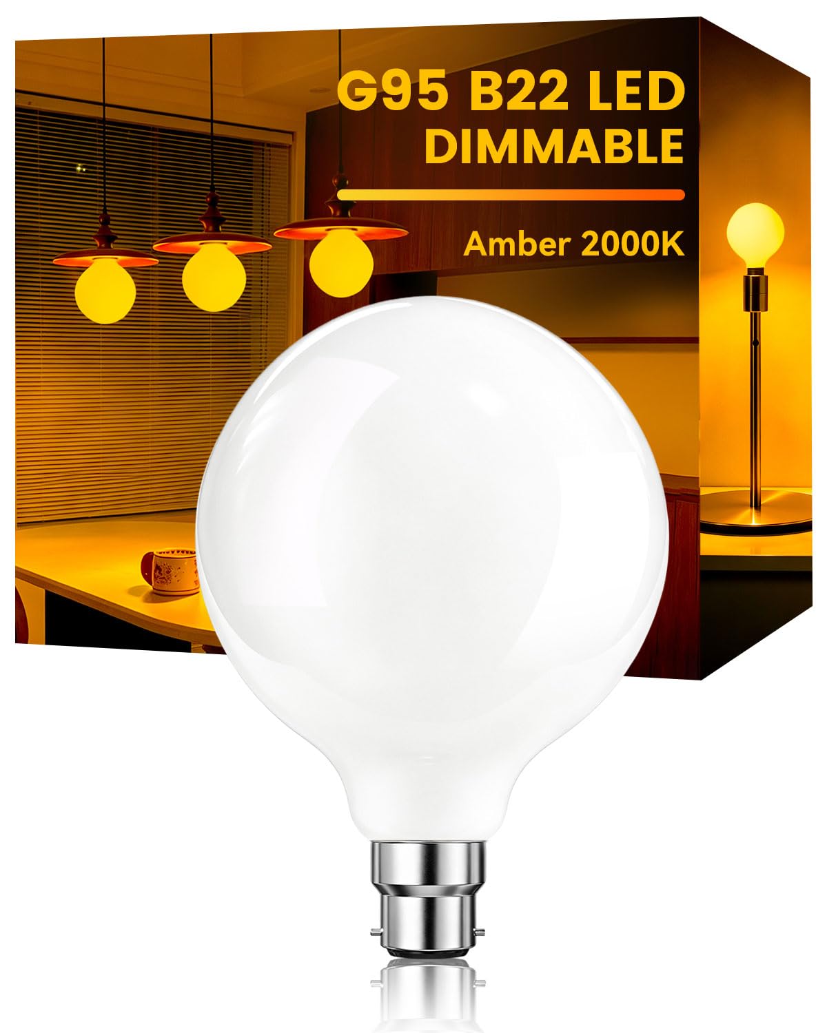 TobeBright 2000K Large G95 Globe Bulb 6W B22 Dimmable Orange Light Bulb