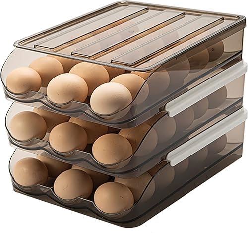 Soporte para huevos con capacidad de 54 rejillas para refrigerador, estante de almacenamiento automático de huevos, bandeja apilable de 3 capas para