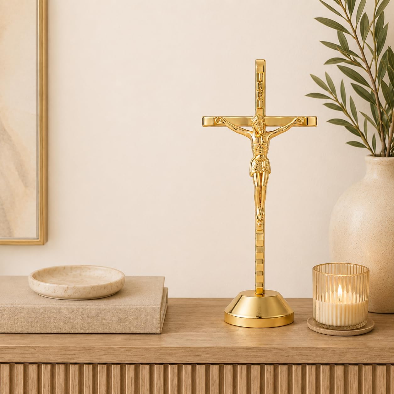 NOIENSI Gold Crucifix Cross 5 Inch,Metal Catholic with Base