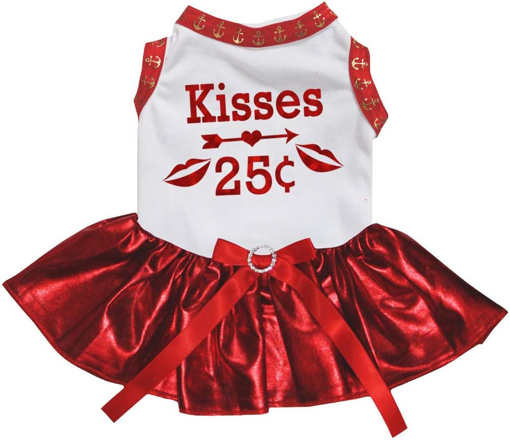 Petitebella Kisses 25 Cents Puppy Dog Dress (White/Red LED, Large)