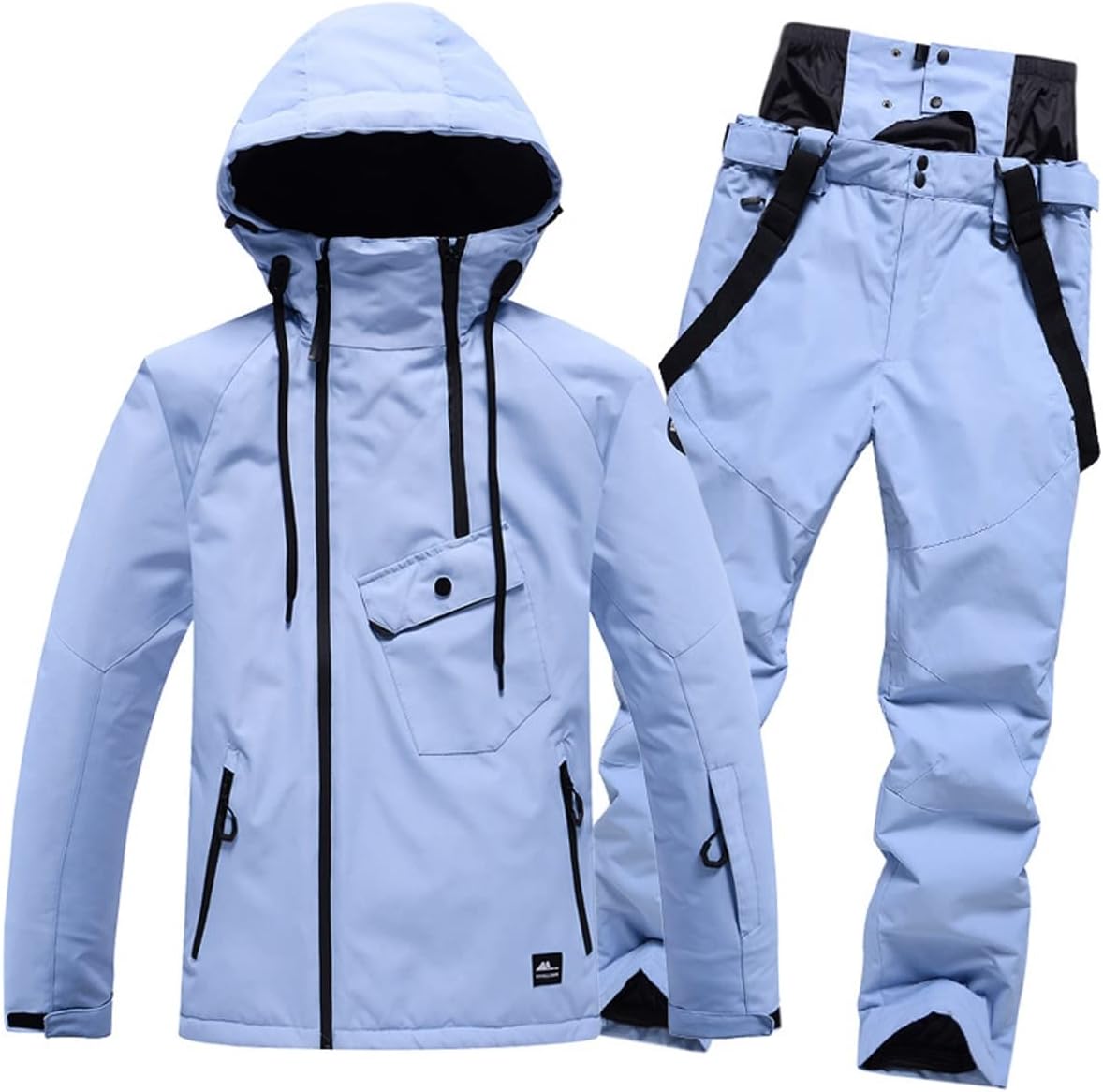 Women's Ski Jacket and Pants Set, Warm Waterproof Windproof Hooded Snowboarding Jacket Ideal for Outdoor Activities (Color : Blue, Size : X-Large)