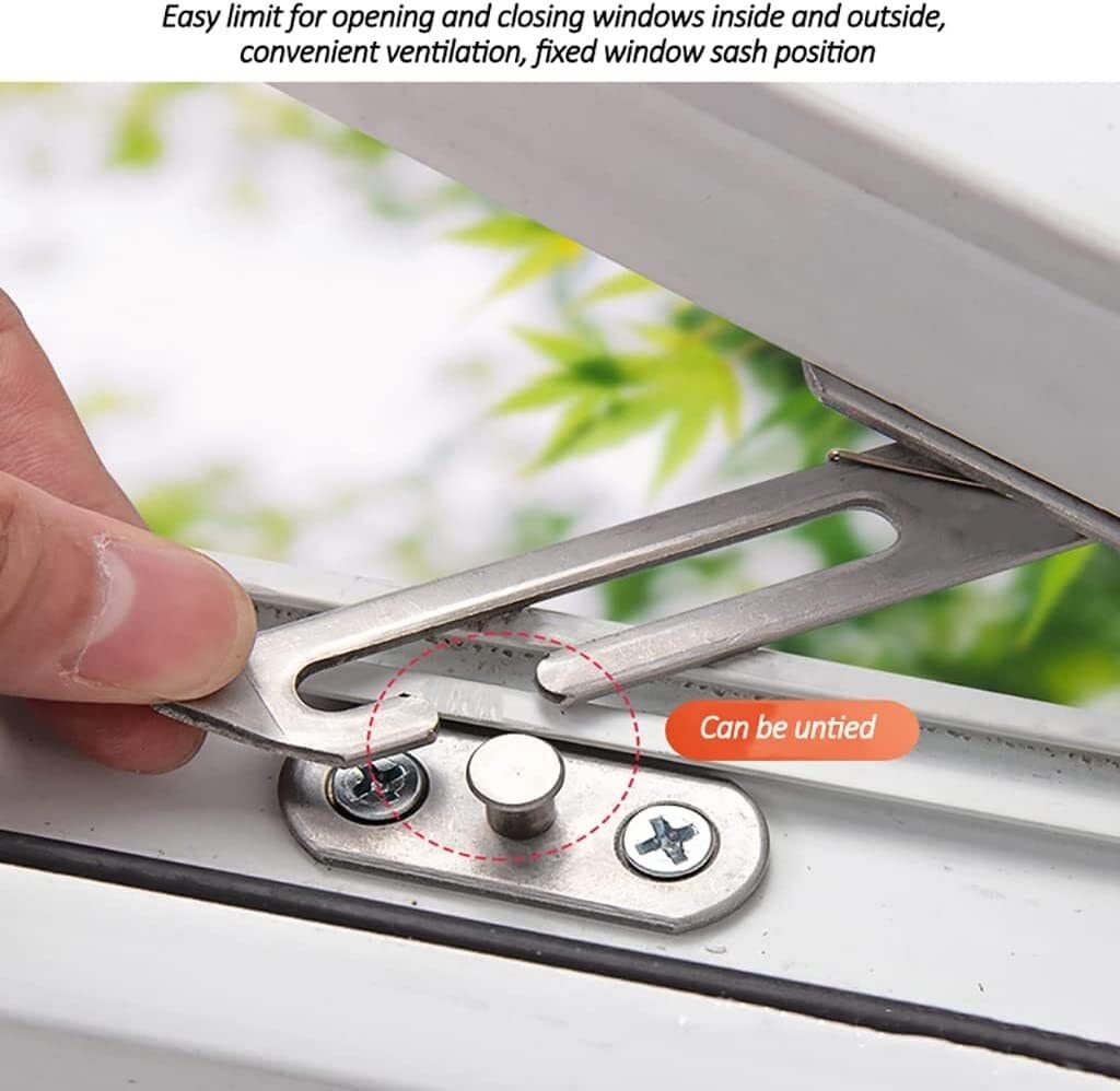 Cierres de Seguridad para Ventanas, 4 Uds limitador de Acero Inoxidable Gancho Ventana Izquierda y Derecha Cierre Seguridad for bebé con Tornillos, Plata
