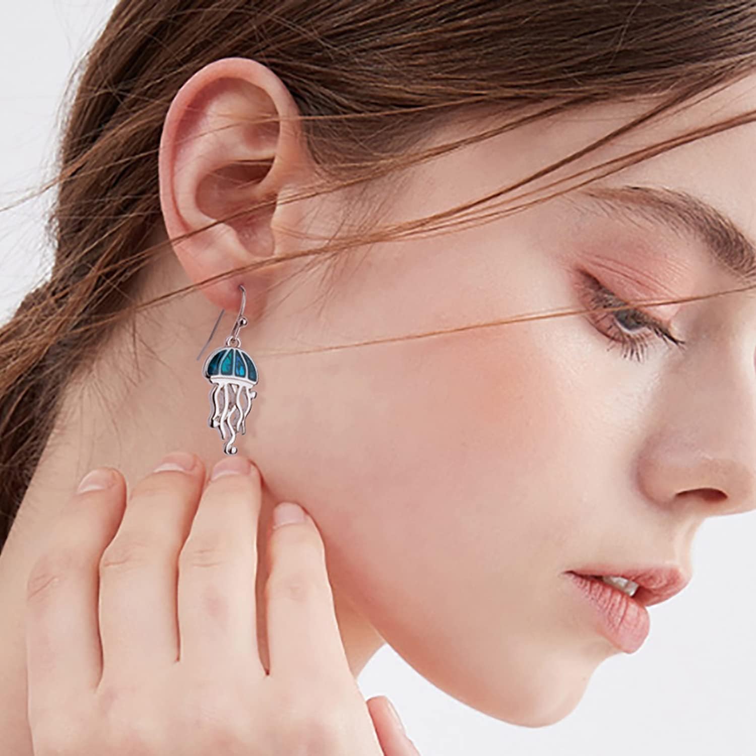Lauren-Spencer Jellyfish Dangle Drop Earrings for Women with Abalone Shell Silver Plated Ocean Beach Earrings Jellyfish Jewelry Gifts for Women Earrings - Image 2