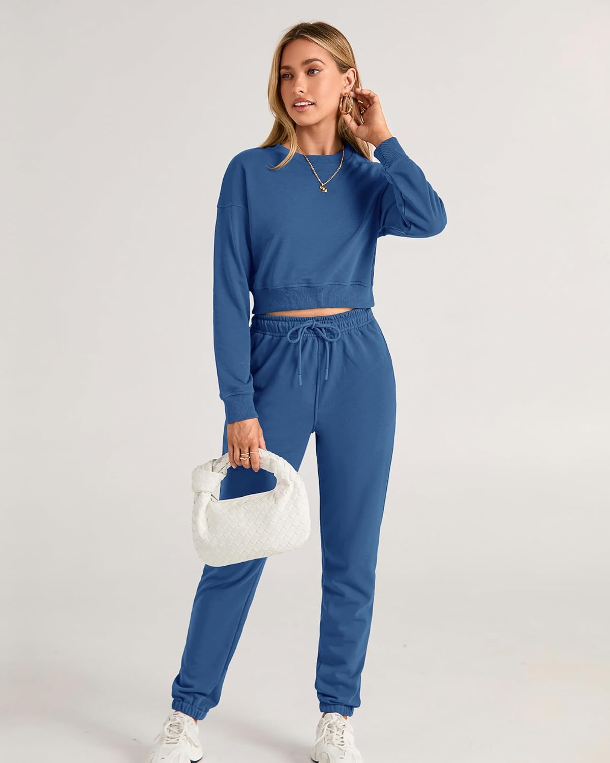BTFBM Women 2 Piece Outfits Long Sleeve Crop Top Pullover Drawstring Pant Jogger Set Casual Sweatsuits Tracksuit Pockets - Image 5