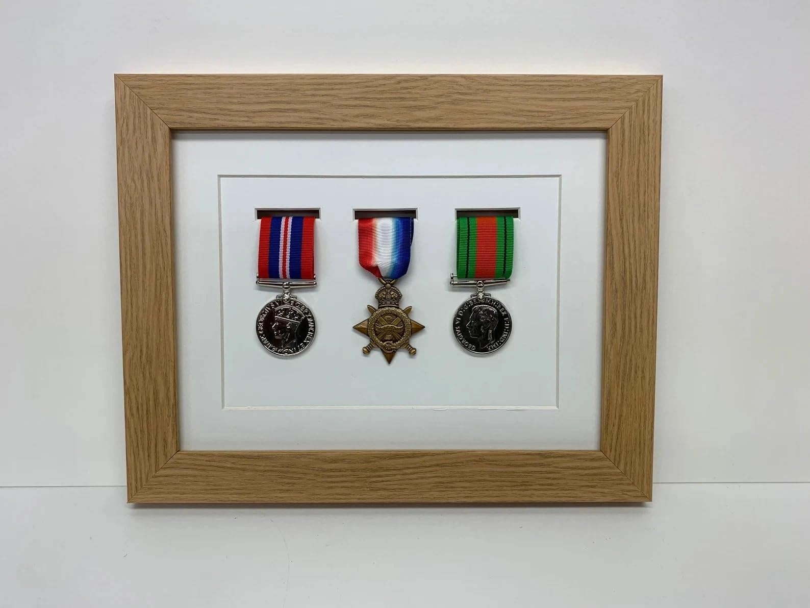 Kwik Picture Framing Ltd 3 Medal War Medal Display Frame 32x27cm, White Mount - Military Shadow Box Display Case | Army RAF Navy Wall Mounted Memorabilia
