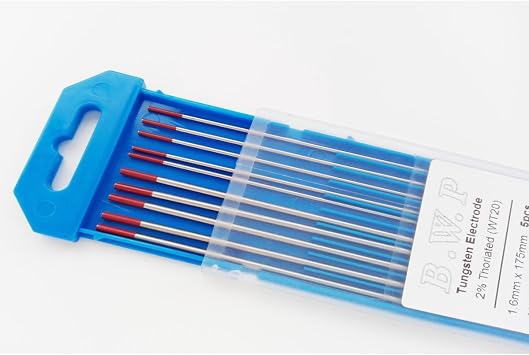 B.W.P Red Tungsten Electrodes Ground Finish Assorted TIG Welding Rod WT20 2% Thoriated 1.6mm 2.4mm x 175mm 1/16" 3/32"*7"