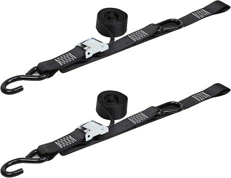 Seamander Motorcycle Tie Down Straps Cam Buckle Tie Down with S Hook and Carabiner,1500LBS Break Strength Black