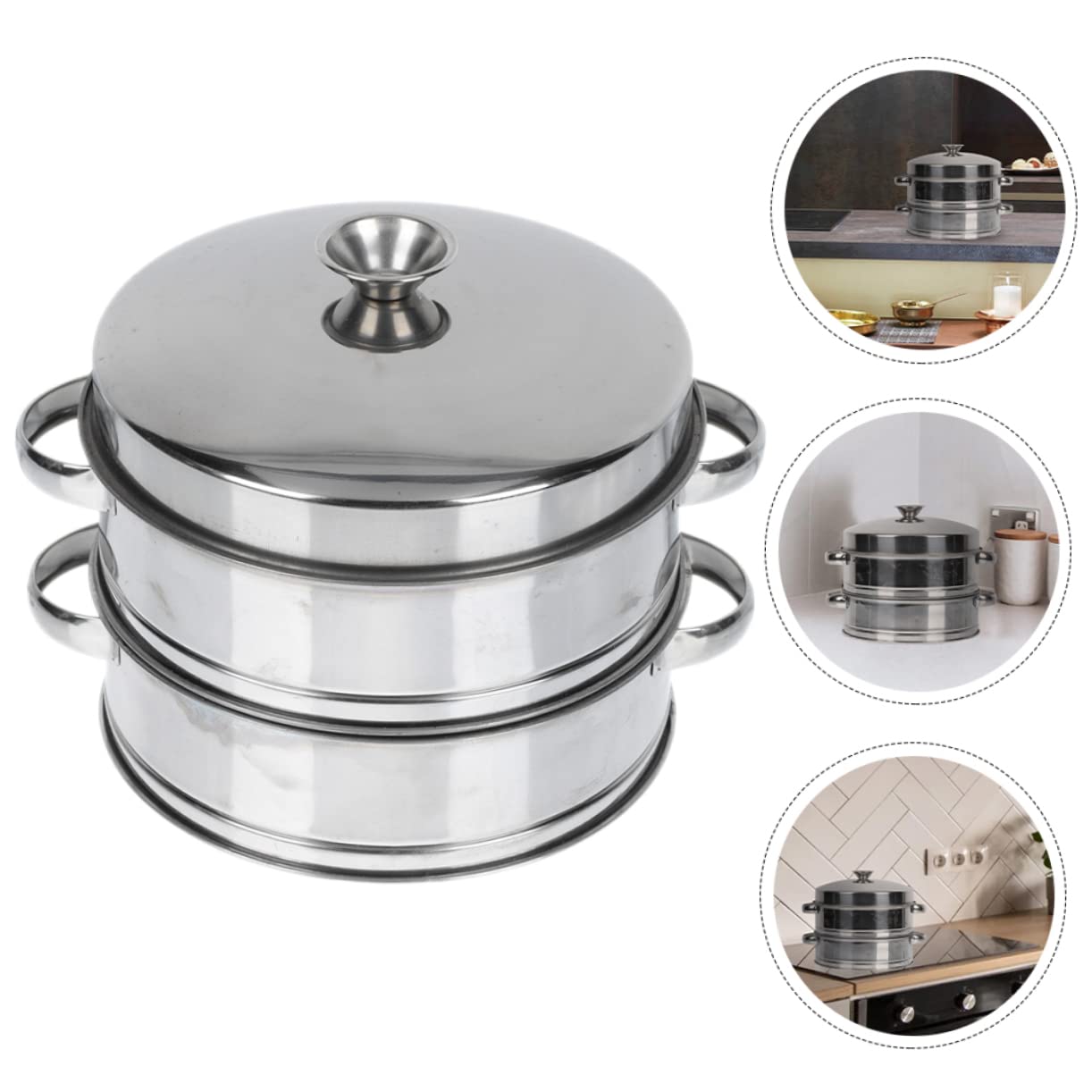 Sosoport Vaporera Inoxidable con Tapa 2 Niveles Cesta para Cocinar al Vapor Multifuncional para y Dumplings de Usar y Limpiar