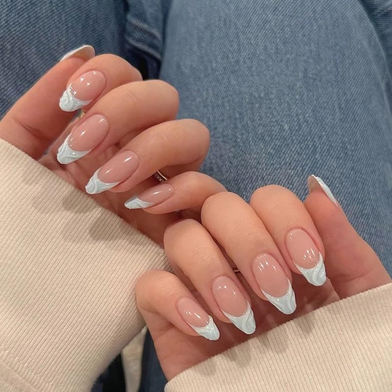 24 Pcs 3D Gel Textured French Tips Press On Nails,Wave Like Effect On Blue Tips,Fake Nails,French Tip False Nails,Stick On Nails For Quick Manicure, Artificial Nails For Special Occasions-image-38