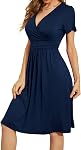 WEACZZY Women's Summer Short Sleeve Casual Dresses V-Neck Floral Party Dress with Pockets