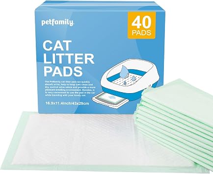 Petfamily Cat Litter Box Pads-Generic Refill for Tidy Cats Breeze Litter System,Litter Box Pads 16.9 x 11.4-40 Count Unscented