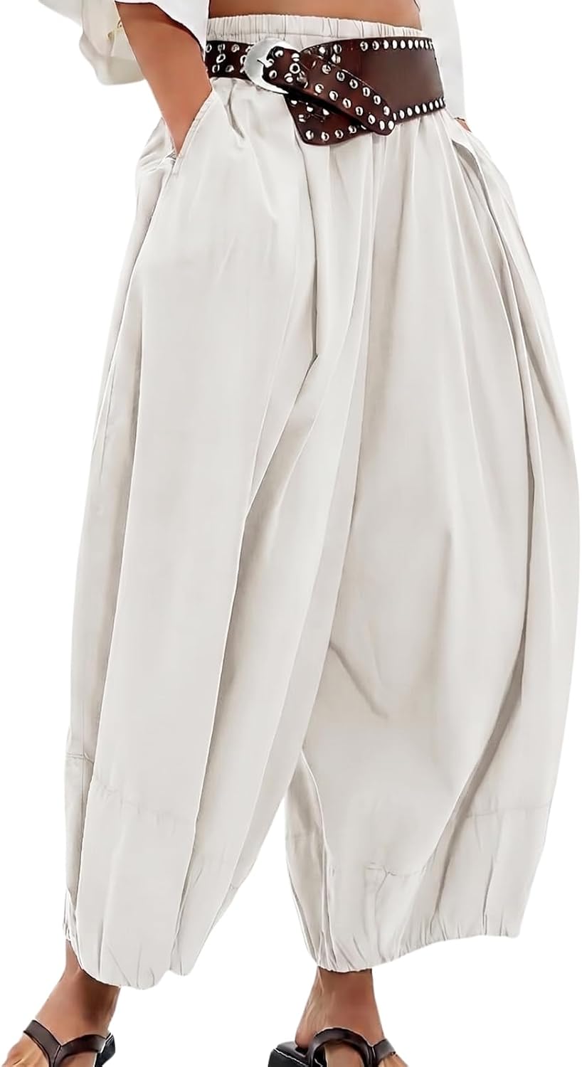 Women Wide Leg Baggy Pants Low Waist Balloon Pants